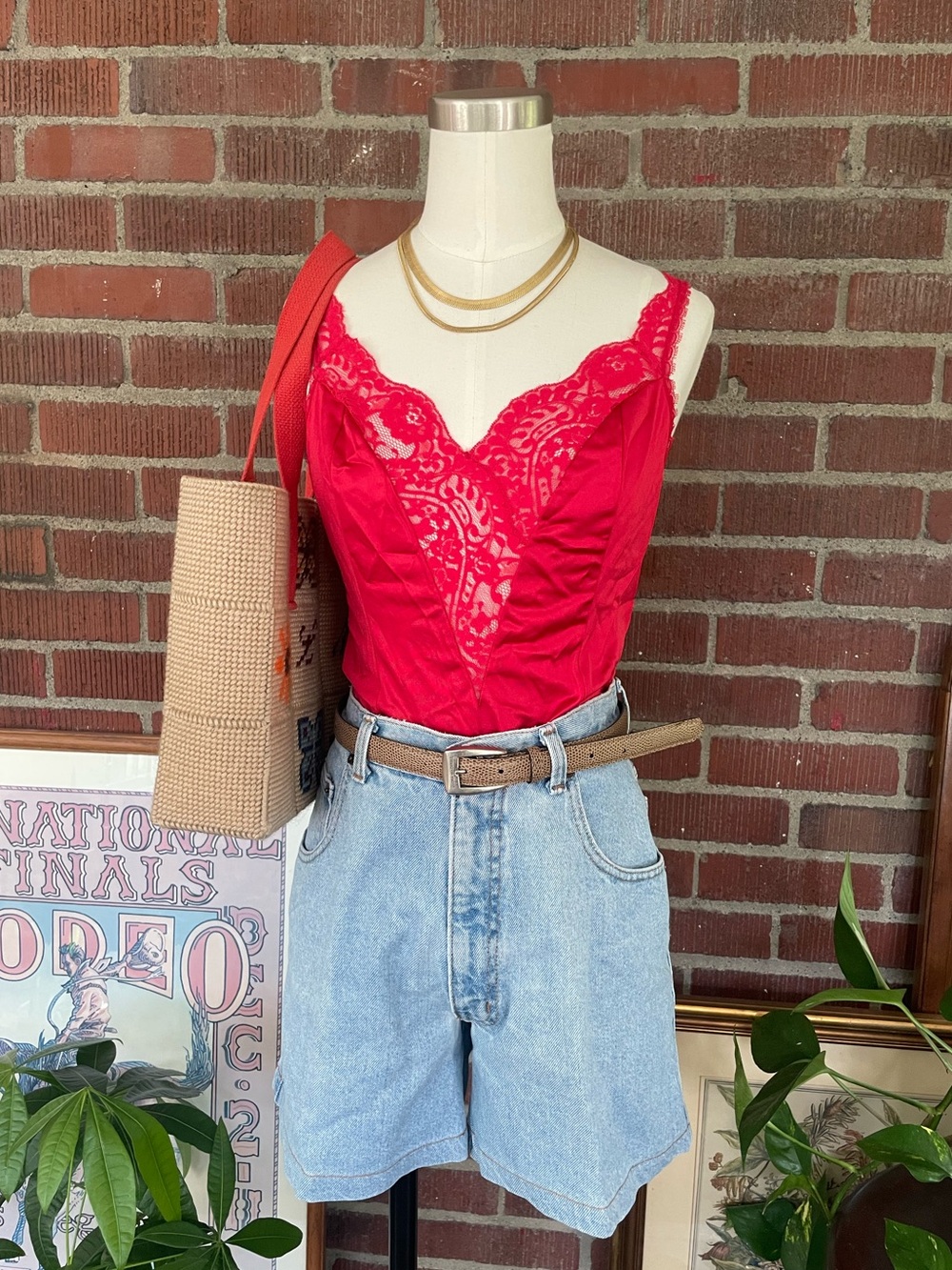 Vintage Red Lace V-Neck Top